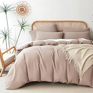 Jane yre King Duvet Cover, Luxury Soft 100% Cotton Double-Layer Crinkle Gauze Beige Brown Duvet Cover, 3 Pieces Bedding for All-Season, Luxury Breathable Comfy with Zipper Closure & Corner Ties