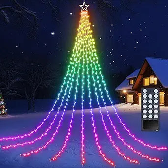 Flacchi Christmas Lights Outdoor with Remote -16.4Ft Waterfall Tree Decoration Lights RGB Star String Lights for Tree Yard Exterior Wall Housetop Window Holiday Decor (RGB, 16.4FT)