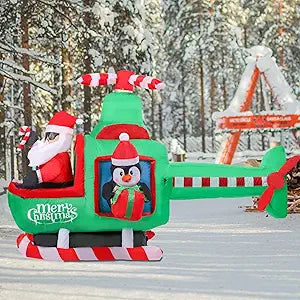 Vipush Christmas Inflatable Decorations - Outdoor Helicopter inflatables Decorations Inflatable with LED Light, 7.8FT Outdoor Glitter Ball Holiday Decor Blow Up Christmas Yard Decor