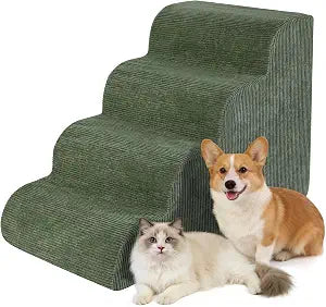 Dog Stairs for Small Dogs 18" H, 4-Step Dog Ramp for Aged and Injured Dogs, Foam Pet Stairs for Cats to Get on Bed, Couch or Chair, Non-Slip, Steady, Washable Cover, Green