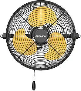 12 Inch High Velocity Wall Mount Fan, 2800 CFM Heavy Duty Metal Commercial Wall Fan, 360┬░ Tilt & Pull Chain for Garage, Workshop, Gym & Covered Patio