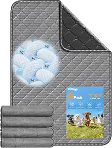 PetDance Silver-Ion Infused Fabric Clean & Odor Control Washable Pee Pads for Dogs, 2S Blazing Fast Absorption Dog Training Pads for Crate, Sofa, Feeding Area, 18" x 24" , 4 Packs