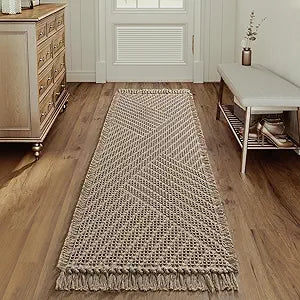 H.VERSAILTEX Waffle Bath Runner Rug Long Bath Mat Super Absorbent Boho Bath Rugs Non Slip Bath Runner for Bathroom Floor Machine Washable Dry Fast Bathroom Rugs with Tassels, 24" x 72", Irish Cream