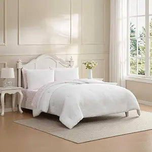 Laura Ashley - Twin/Twin XL Comforter Set, 5 Piece Bedding Set with Comforter, Shams, and Bed Sheets, Soft Microfiber, Lightweight All-Season, Reversible Waffle Design, Bella White