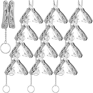 Lasnten 12 Pcs Small Multitool Pliers, Gifts for Men Stainless Steel Small Multitool Mini Pliers Foldable Tools, Bottle Opener, Screwdriver Apply to Camping, Dad Gifts (Grey)