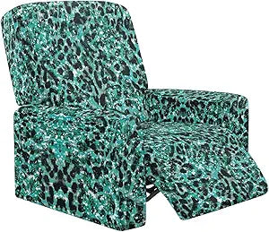 Teal Leopard Print Stretch Recliner Chair Covers Recliner Slipcovers 4-Pieces Lazyboy Covers That Stay in Place Spandex Reclining Chair Couch Cover Furniture Protector