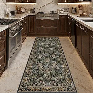 Floral Kitchen Runners - 2x6 Runner Rug for Hallway Bathroom Laundry Room Bedroom Beside Bed Entryway, Boho Birds Leaves Patterned Non Slip Low Pile Washable Rugs