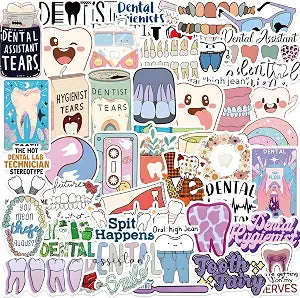 50 Dentist Stickers - Cute Funny Vinyl Stickers for Water Bottles, Laptops, Phone Cases, Skateboards, Car Decals, Waterproof