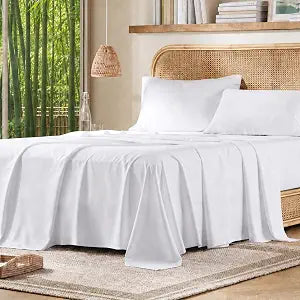 Comfort Spaces Queen Sheet Set 4pcs, Rayon Derived from Bamboo, White