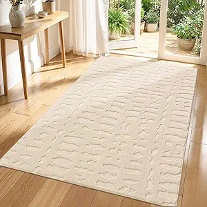 Yamaziot 3x5 Washable Area Rug, High-Low Grid Textured Bedroom Rugs, Soft Fluffy Non-Slip Mats Stain Resistant Contemporary Boho Carpet for Bathroom, Entryway, Office