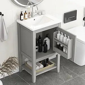 Bellemave 20" Bathroom Vanity with Sink Combo Set, Solid Wood Frame Bathroom Cabinet with Soft Closing Cabinet Door and Storage Rack, Open Shelf, Grey
