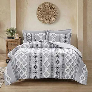 MOVE OVER Gray Tufted Comforter Set Queen Size 5 Pieces Bohemian Style Geometric Tufted Bedding Set Farmhouse Boho Aztec Comforter Set with 2 Decor Pillow Covers for Room Decor