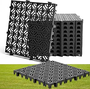 10 Pcs 15.7 x 15.7 in Heavy Duty Ground Protection Mats Drive on Lawn Grid, Heavyweight Drain Interlocking Non-Slip Floor Mat, 6613 lb Load for Gravel Grid Permeable Pavers (Black)