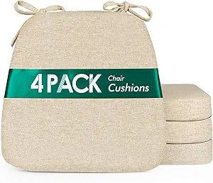 kingphenix Dining Chair Cushions Set of 4, 2.5 inch Thick Kitchen Chair Pads with Ties, Non Slip Bottom, Removable Washable Cover, 17 x 16, Beige