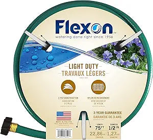 Flexon 1/2" x 75ft Light Duty Garden Hose  Lightweight, Flexible, Kink-Resistant, Durable Vinyl, Leak-Proof Couplings, Weather-Resistant Water Hose for Lawn, Garden, and Outdoor Use