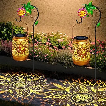 2 Packs Solar Lanterns Outdoor Waterproof with Shepherd Hook,Hummingbird Hanging Solar Lights Garden Decor,Christmas Decorations Birthday Gifts for Women Mom,Metal Bird Decorative for Yard,Patio,Lawn