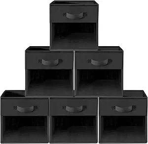 Storage Cubes, 13 Inch Cube Storage Bins With Clear Window, 6 Pack, Foldable Cubes With Handles, Closet Storage Organizer Bins, Cubby Clothing Storage Baskets for Shelves, Black