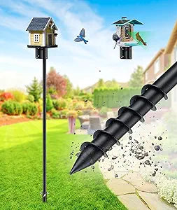 Heavy Duty Bird Feeder Pole - 109 Inch Adjustable 1 Inch Metal Bird House Pole with 14 Deep Auger Base | Outdoor Mount Kit for Bluebird Houses, Hummingbird Feeders, Smart Bird Feeder with Camera