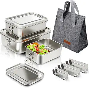 304 Stainless Steel Bento Box 3 Pack Stainless Steel Containers With Lids 81oz/47oz/29oz,Leak-Proof & Stackable Storage Stainless Steel Food Storage Containers for Soup Salad Leftover