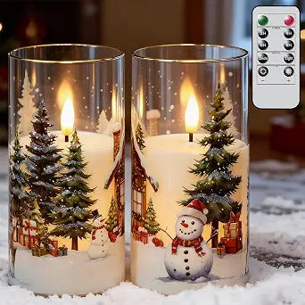 GenSwin Christmas Glass Flameless Candles Battery Operated Remote Timer