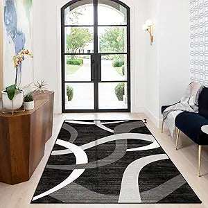Large 3x5 ft Entryway Rug Indoor,Washable Area Rug for Bedroom Bedside,Non-Slip Low Pile Ultra Soft Rugs for Office,Bathroom,Large Kitchen,Modern Abstract Design Rug,Black/C02