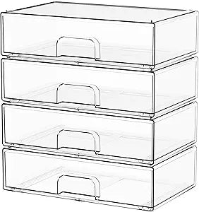 Yieach 12.1''W Clear Stackable Storage Drawers,4Pcs Acrylic Drawer Organizer for Hair Accessories,Makeup Organizers,Plastic Office Supply Organizer for Pen,Pencil,Medicine,Accessory,Craft Organization