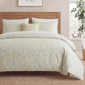 MOVE OVER 100% Cotton Duvet Cover Set King Size, Boho Paisley Bedding Set with Zipper Closure & Corner Ties, Soft Breathable Yellow Paisley Floral Duvet Cover for All Seasons