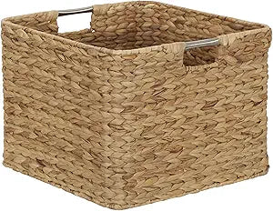 Household Essentials Hyacinth Storage Cube with Stainless Steel Handles and Durable Metal Frame, Natural