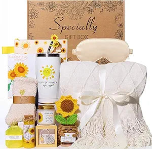 Self Care Gifts for Women - Sending Sunshine Care Package with Blanket, Get Well Soon & Thinking of You Gifts | Unique Sunflower Thank You Gift Box for Wife, Her, Girlfriend, Mom, Sister, Daughter