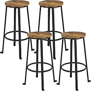 Yaheetech 29.5 inch Set of 4 Bar Height Stools Industrial Tall Bar Chair Round Backless Counter Stool with Metal Legs for Dining Room,Living Room,Kitchen Counter,Rustic Brown