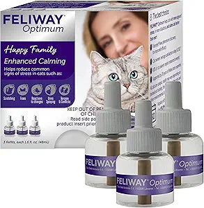 FELIWAY Optimum Cat Calming Diffuser Refill (3 Pack, 90 Day Supply)  Cat Pheromone Diffuser Refill for Advanced Support to Reduce Stress, Spraying, Scratching, Fighting and Hiding
