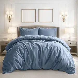 Pure Bedding Duvet Cover King Size - 3 Pieces Extra Soft Bedding Set, Includes 1 Duvet Cover 104x90 Inches with Zipper Closure & 2 Pillow Shams, Comforter Not Included, Ash Blue