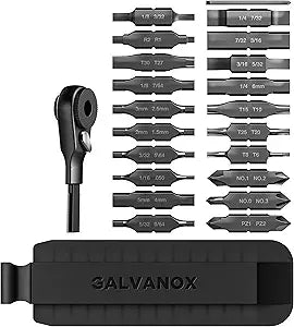 Galvanox 22PC Accessories Set, Compatible with Leatherman Multi-Tools [59HRC] Hardened Double-Sided 21 Piece Bit Kit with Flat-End Ratchet Driver and Sheath Holder (Black)