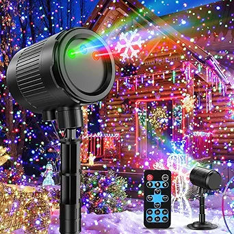 Laser Christmas Projector Lights Outdoor, 3 Color Laser Projector Light, Moving Firefly Lights Show w/Remote & Timer, Waterproof Holiday Christmas Decorations for Garden Yard Party Wedding Home Decor