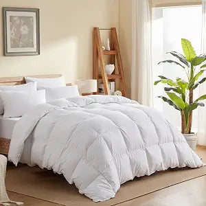 Three Geese Luxury Down Comforter Queen Size, All-Season Duvet Insert 90x90 Inch with 100% Cotton Cover, 61 Oz White Hotel Collection Comforter