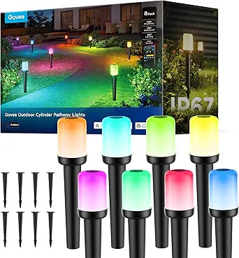 Govee Outdoor Cylinder Pathway Lights 8 Pack, 425lm Patio Lights, IP67 Waterproof, 60+ Preset Scene Modes, Outdoor Decor for Path, Patio, Garden, Lawn, Compatible with Alexa, Google Assistant, Matter