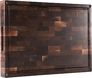 Cozifa American Dark Walnut Wood Cutting Board 17"x12"x1.6" for Kitchen with Juice Groove, Inner Handles, Gift Box Packaging and End Grain Butcher Block Finished with Linseed Oil, Beeswax & Lemon Oil