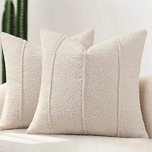YCOLL Textured Boucle Throw Pillow Covers 24x24 Pack of 2 - Soft Neutral Striped Cushion Covers, Cozy Accent Decorative Pillow Covers for Couch, Sofa, Bed, Living Room (Beige)