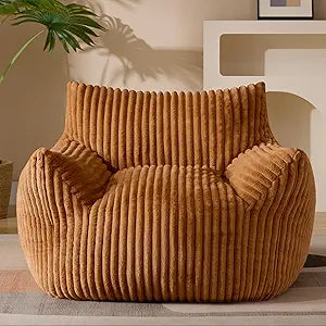 Giant Plush Bean Bag Chair for Adults with Armrests - Oversized Comfy Orange Beanbag Lounge Lazy Floor Sofa Accent Chair for Living Room, Bedroom & Dorm, Cozy Fluffy Single Cloud Mini Couch