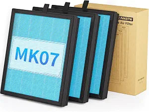 MK07 Air Purifier Filter Replacement, 4-in-1 Air Filter for Dust Pollen, Lint, Pet Dander & Smoke - 3 Pack, Blue