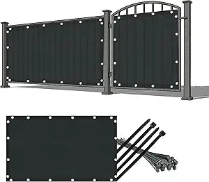 36in x 48in Gate Privacy Screen Shade Panel with Heavy Duty PVC Coated Polyester & Stainless Steel Gromments for Garden Gate, Small Balcony, Pool Gate, Metal & Iron Gate (Black)
