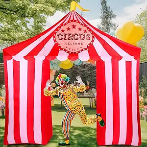 Circus Carnival Party Decoration 10ft Circus Inflatables Tent Blow up Archway Built in LED Lights for Carnival Birthday Party Summer Holiday Yard Garden Outdoor Decor