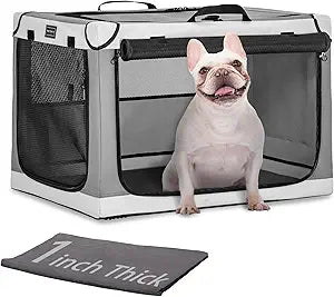 PETSFIT Portable Dog Crate for Small Dogs,  24" Soft Dog Travel Crates with Lockable Zippers & Thicken Mat, Adjustable Patented Spiral Steel Frame, Collapsible Kennel for Indoor & Outdoor
