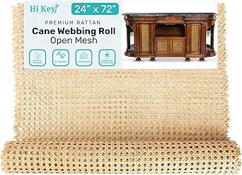 Rattan Cane Webbing Roll 24" Wide, Open Mesh, 2FT x 6FT, Natural Rattan Sheet for Chair Caning, Cabinet Doors, Furniture Makeovers, Decorative Panels & DIY Home Dcor