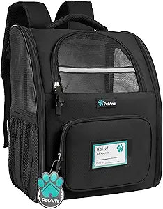 PetAmi Dog Backpack Carrier for Small Medium Dogs Large Cats up to 18 lbs, 2 Side Entry, Structured No-Collapse Frame, Airline Approved Ventilated Pet Backpack for Hiking Camping Travel Vet, Black