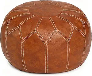 Thgonwid Unstuffed Moroccan Faux Leather Pouf Ottoman with Storage - Handmade Boho Chic Multi-Use Footrest for Living Room, Bedroom, Patio - Round Ethnic Floor Cushion & Decorative Accent, Brown