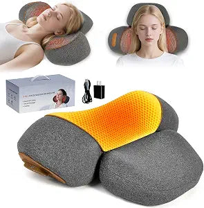 Gifts for Mom, 3-in-1 Electric Neck Massager Pillow for Bed - Pillow Massage Neck Hump for Shoulder Pain, with Vibrating Heating and Traction Function