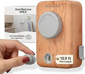 GorillaLine Max  Retractable Clothesline Indoor Outdoor, Non-Sagging Heavy Duty Clothes Drying Line, Wall Mounted Drying Rack, Air Dry Clothing, Max Tighten with GorillaGrip