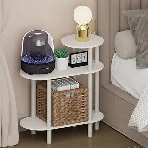 Furinno Turn-N-Tube Night Stand, 3-Tier Oval Sofa Nightstand with Open Shelf, Toolless Assembly Narrow End Table, Side Table, Bedside Table, for Bedroom, Closet, Dorm, White