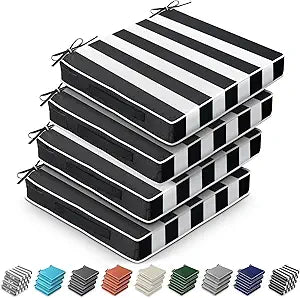 Leinuosen 4 Pcs Patio Cushion Covers 19'' x 19'' x 3'' Outdoor Cushion Covers Replacement Waterproof Slipcover Furniture Protectors with Zipper Ties Handle, Cover Only(Black Cabana Stripe)
